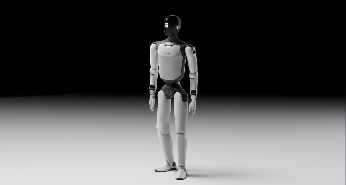 Mangobot A3 humanoid robot seen from behind