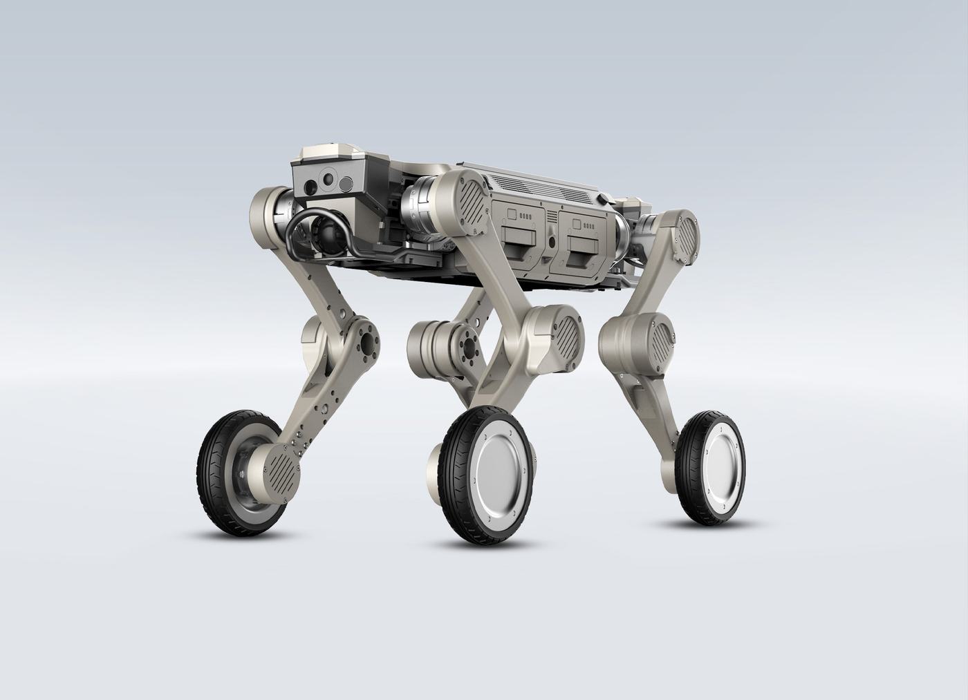 Mangobot D1 Max wheeled quadruped robot in side profile