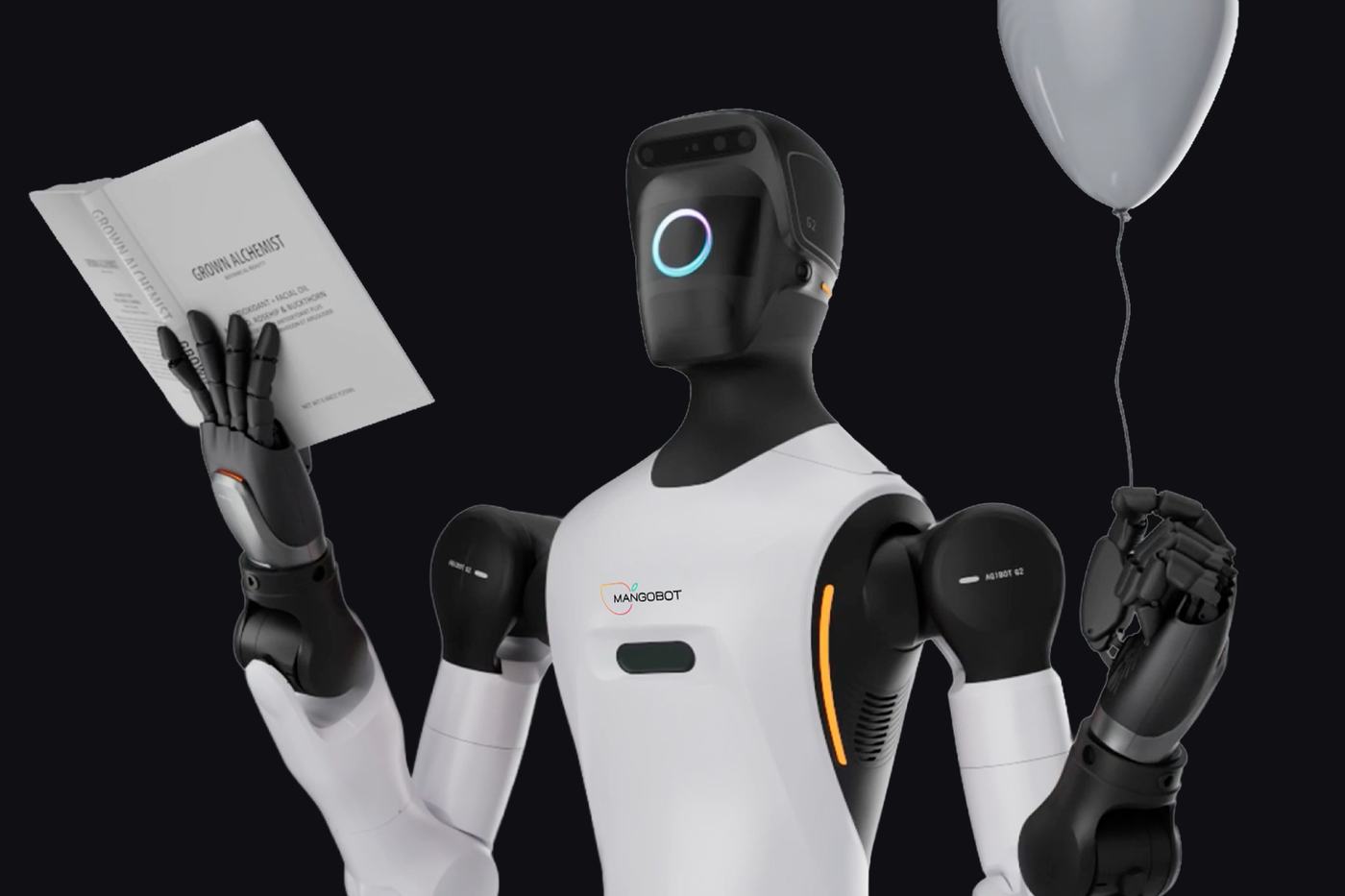 Mangobot G2 humanoid robot handing over a document