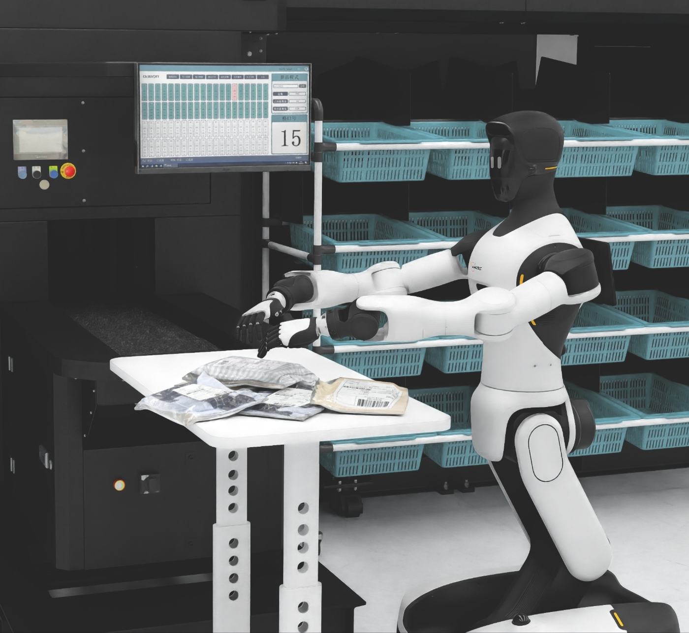 Mangobot G2 humanoid robot working at a laboratory bench