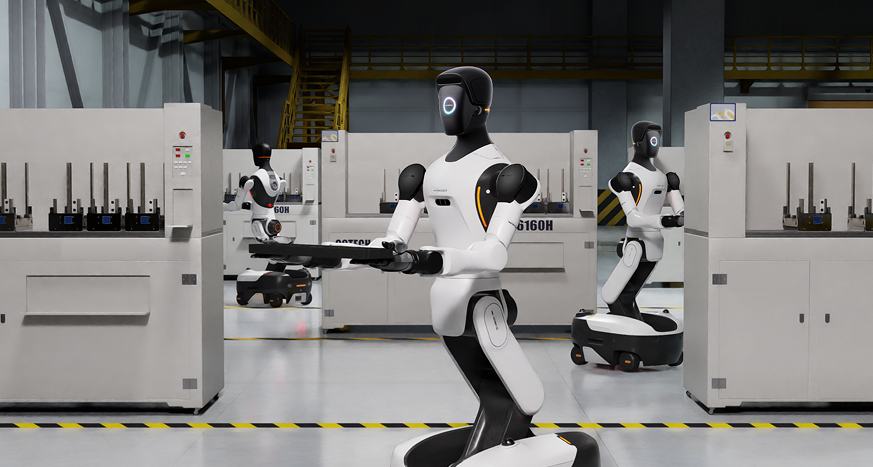 Mangobot G2 humanoid robot on a production line