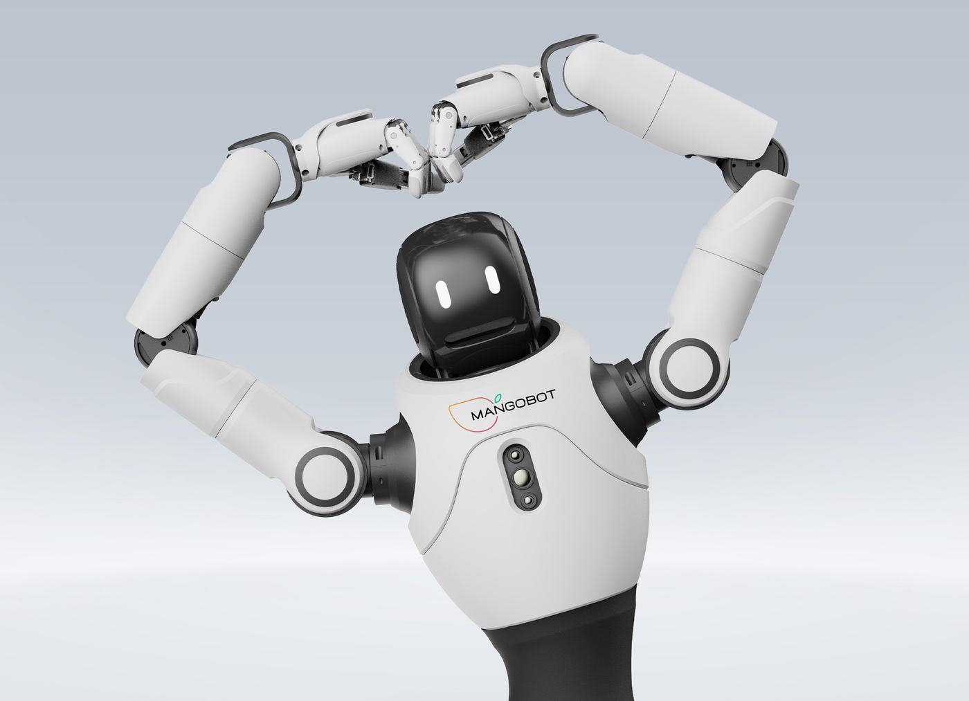 Mangobot X2 Ultra humanoid robot with both arms raised
